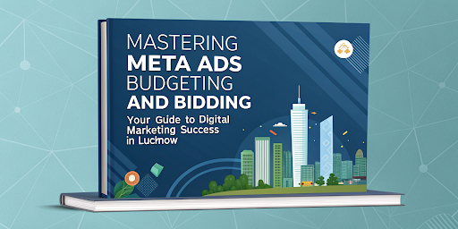 Illustration of budgeting and bidding strategies for Meta Ads with graphs and icons showing campaign optimization .
            